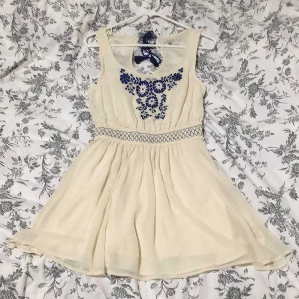 Urban Outfitters Cream Embroidered Dress